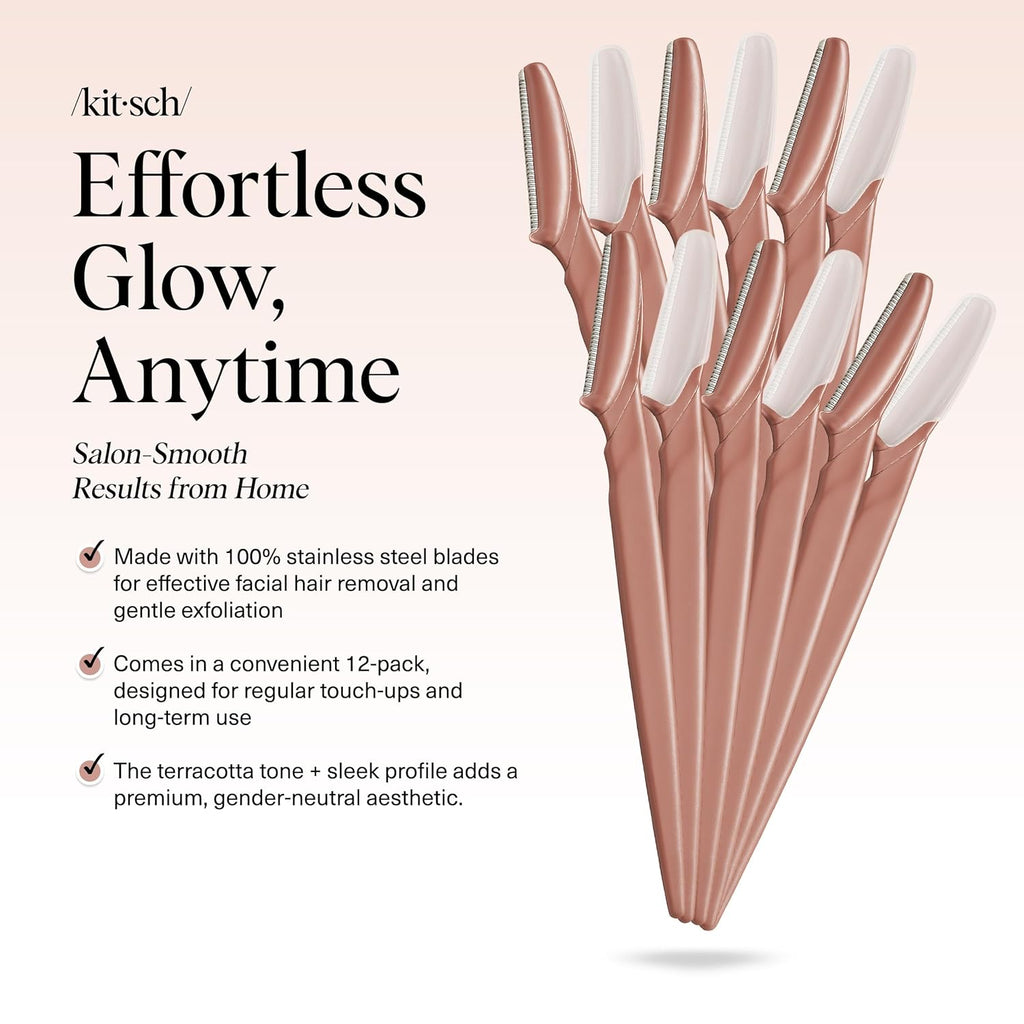 Kitsch Dermaplane Razor for Women Face ‰ÛÒ Face Razors for Women & Men, Eye Brow Razors & Face Shaver ‰ÛÒ Exfoliating Facial Razor & Dermaplaner as Skin Care Tool for Smoother Skin - Terracotta, 12 pcs
