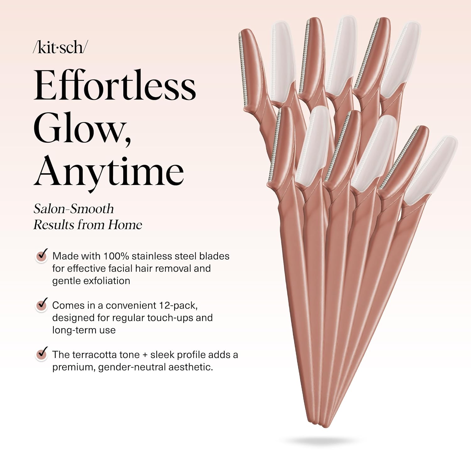 Kitsch Dermaplane Razor for Women Face ‰ÛÒ Face Razors for Women & Men, Eye Brow Razors & Face Shaver ‰ÛÒ Exfoliating Facial Razor & Dermaplaner as Skin Care Tool for Smoother Skin - Terracotta, 12 pcs