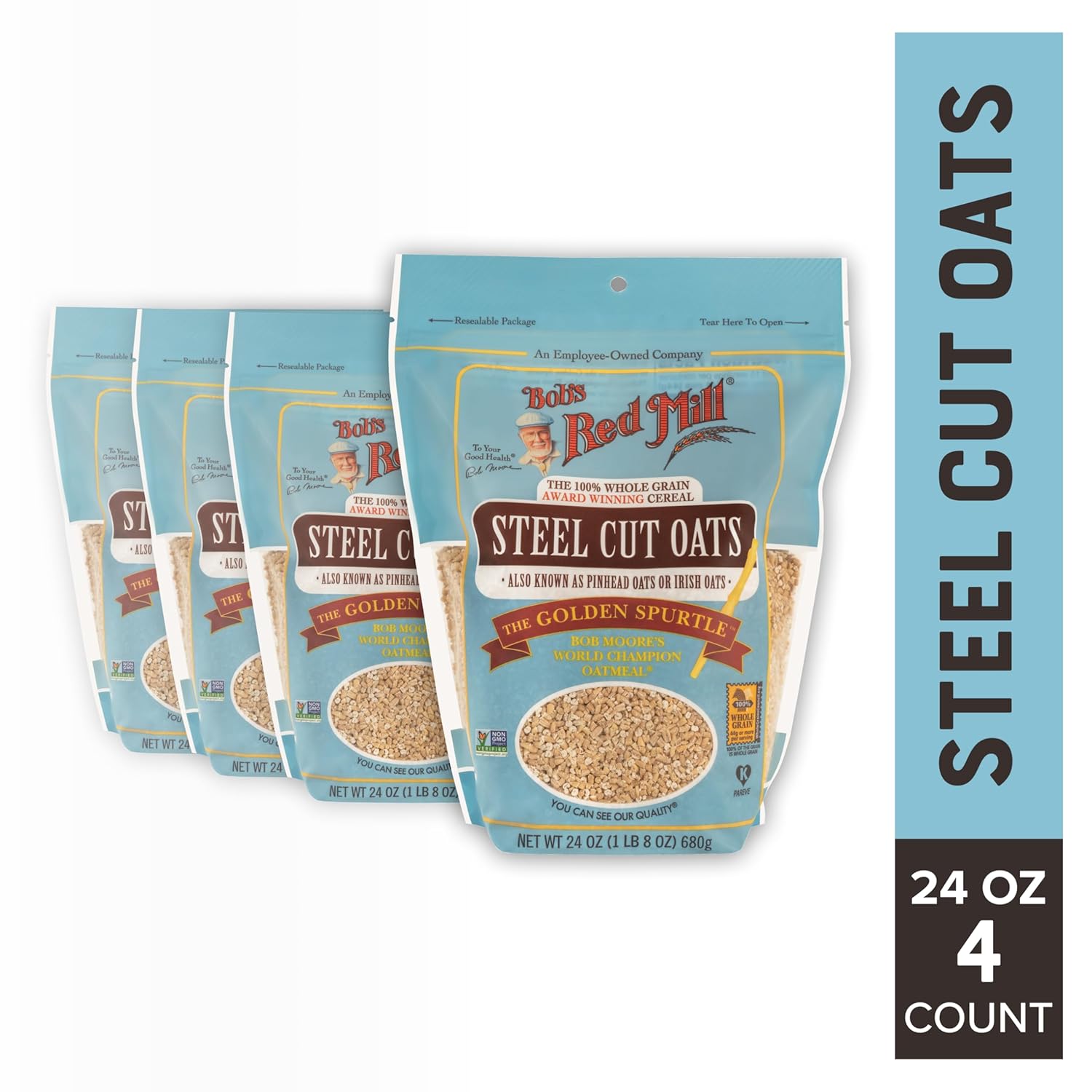 Bob's Red Mill Steel Cut Oats, 24oz (Pack of 4) - Non GMO, Whole Grain