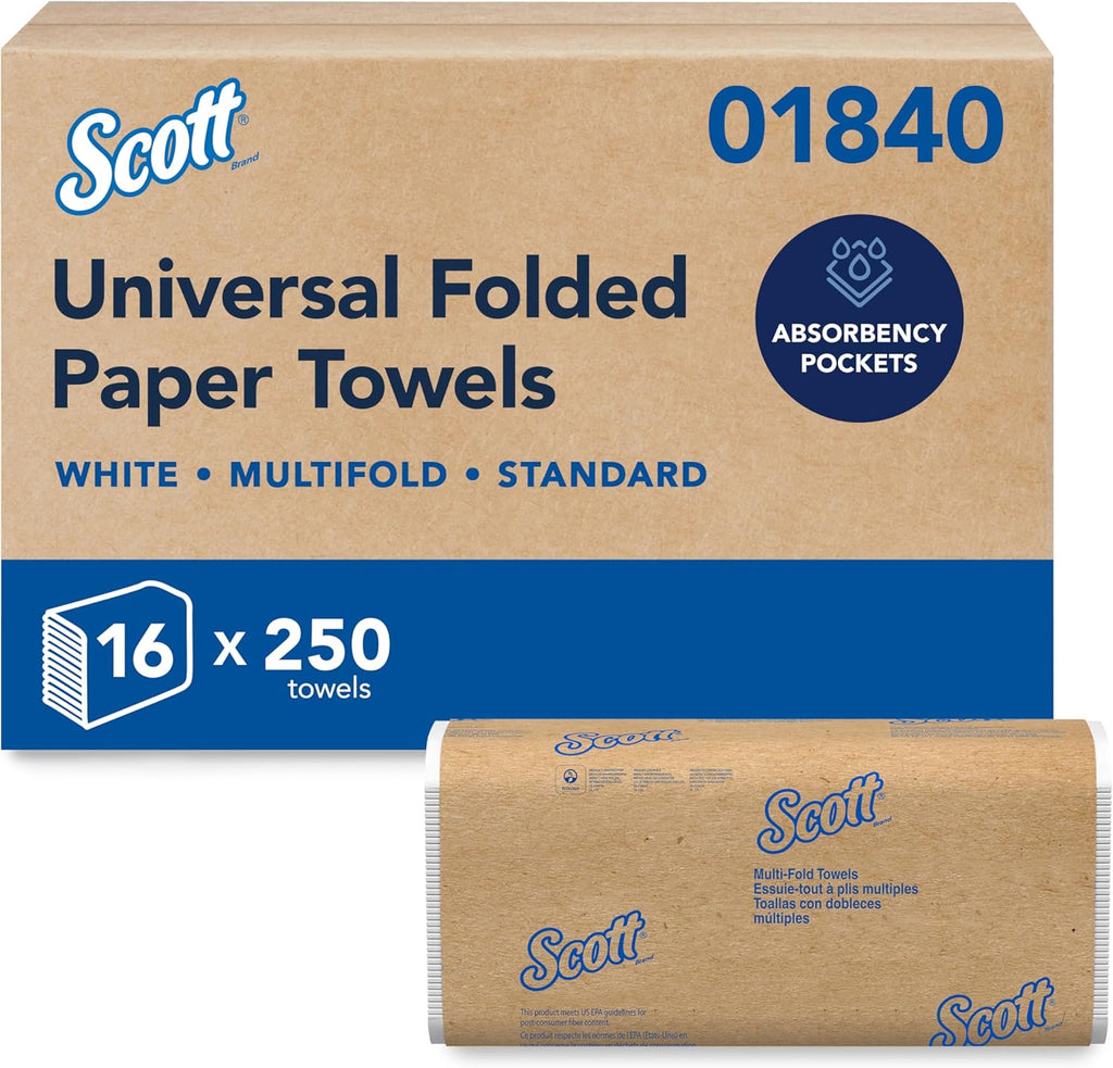 Scottå¨ Professional Universal Multifold Paper Towels, Bulk (01840), Absorbency Pockets, 9.2" x 9.4" sheets, Standard Tier, Compressed, White (250 Sheets/Pack, 16 Packs/Case, 4,000 Sheets/Case)