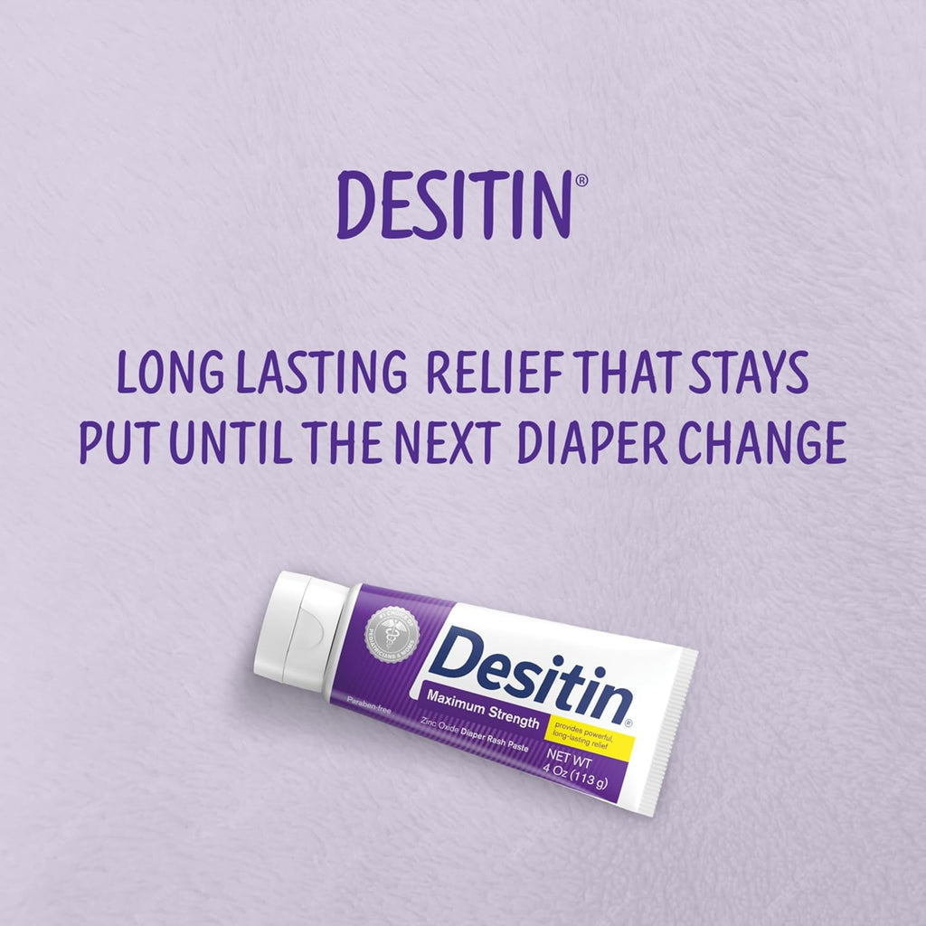 Desitin Maximum Strength Baby Diaper Rash Cream, 40% Zinc Oxide, Hypoallergenic No Added Parabens & Dyes, Protects & Relieves Baby‰۪s Skin for Up to 12 Hours, Prevents Diaper Rash, 4.8 oz Tube