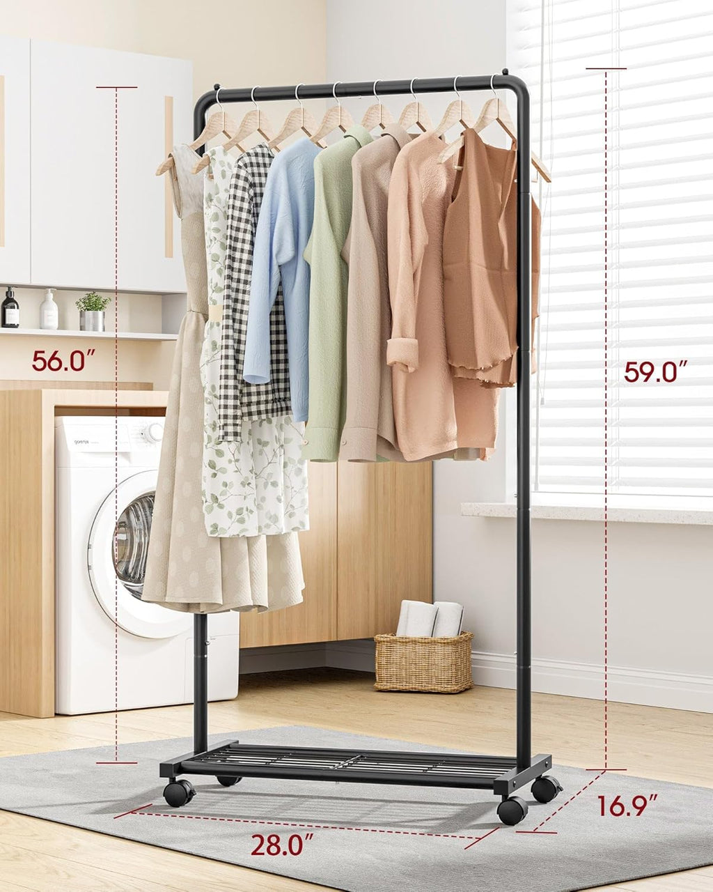 Sakugi Clothes Rack - Clothing Rack with Storage Mesh Shelf & Casters