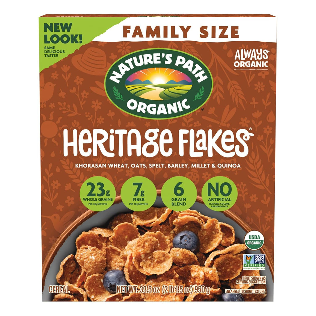 Nature's Path Organic Heritage Flakeså¨ Cereal, 33.5 oz (Pack of 1), Ancient Grains, 23g Whole Grains, Non-GMO