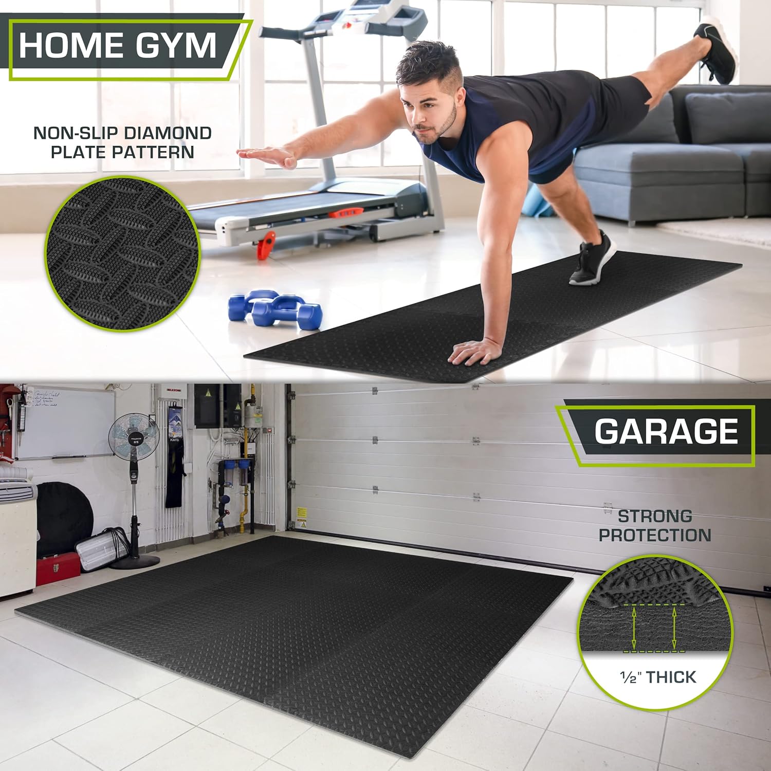 ProsourceFit Puzzle Exercise Mat å? in, EVA Interlocking Foam Floor Tiles for Home Gym, Water-Resistant Mats Workout Equipment, Floor Padding for Kids, Black, 24 in x 24 in x å? in, 48 Sq Ft - 12 Tiles