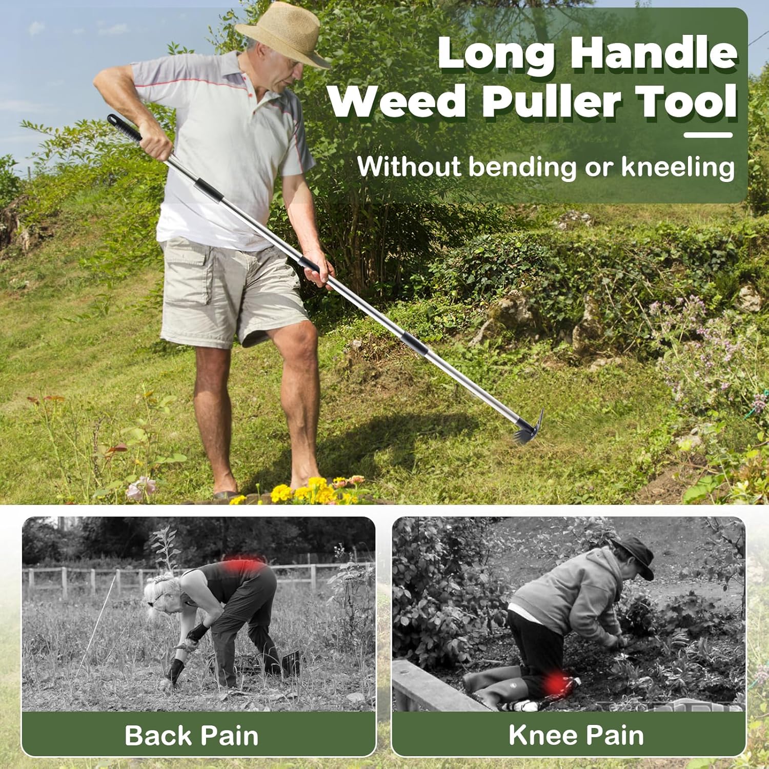 NICOFPHY Weed Puller Tool with Long Handle - 60" Manual Weeder Remover Tool