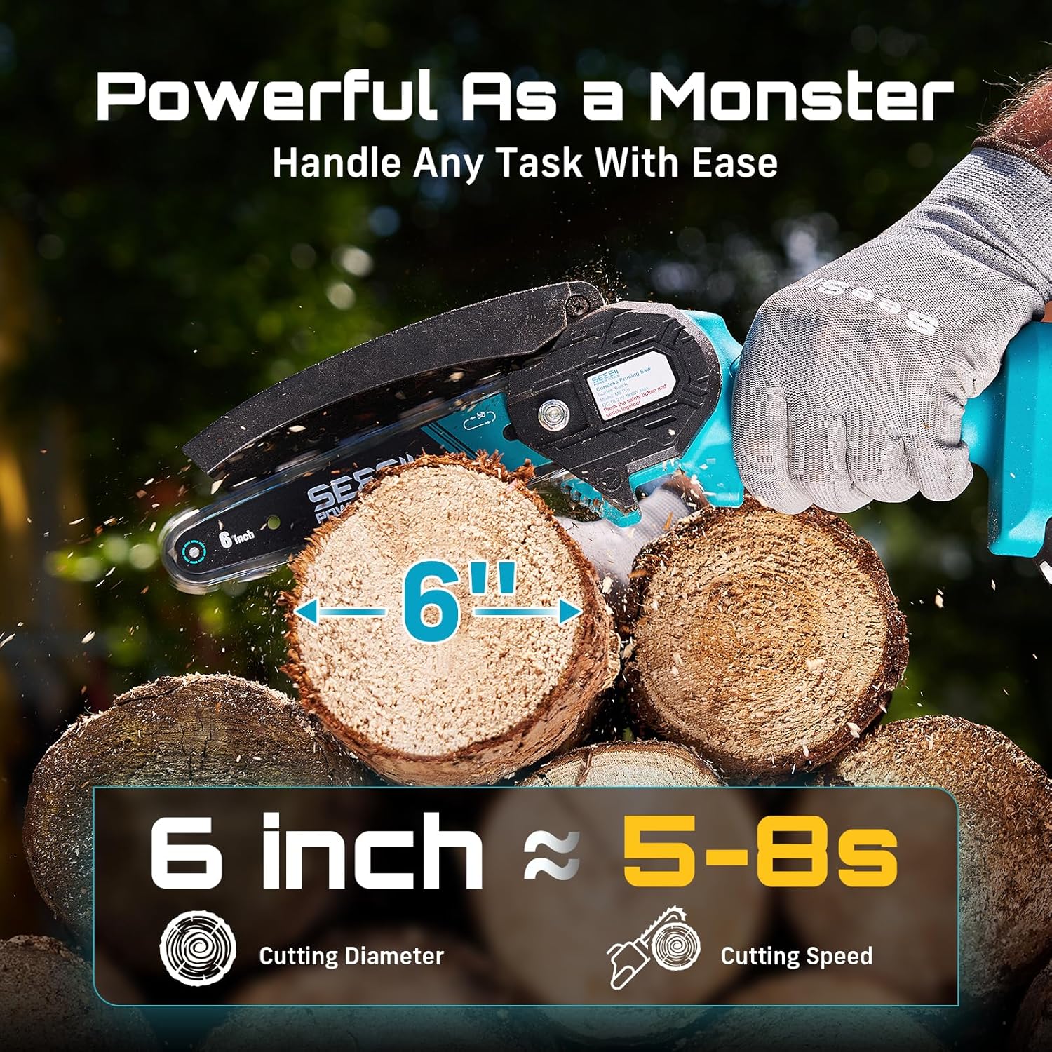 Seesii Mini Chainsaw, 6-inch Mini Chainsaw Cordless, Handheld Electric Power