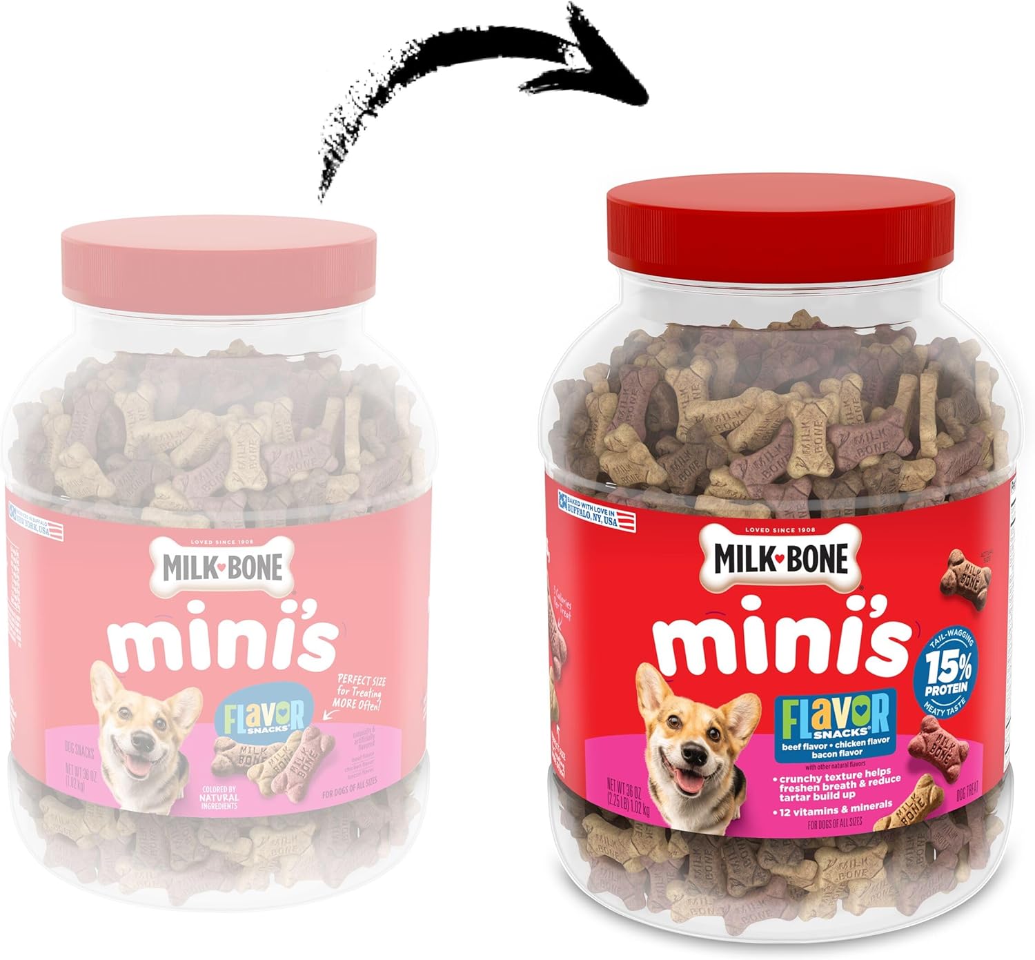 Milk-Bone Flavor Snacks Mini‰۪s Dog Biscuits, Flavored Crunchy Dog Treats, 36 Oz. Canister