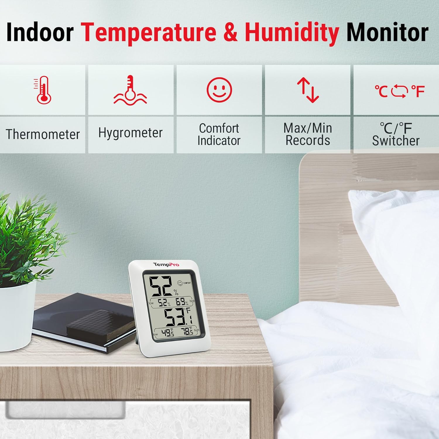 TempPro TP50 Digital Hygrometer Indoor Thermometer Room Thermometer and