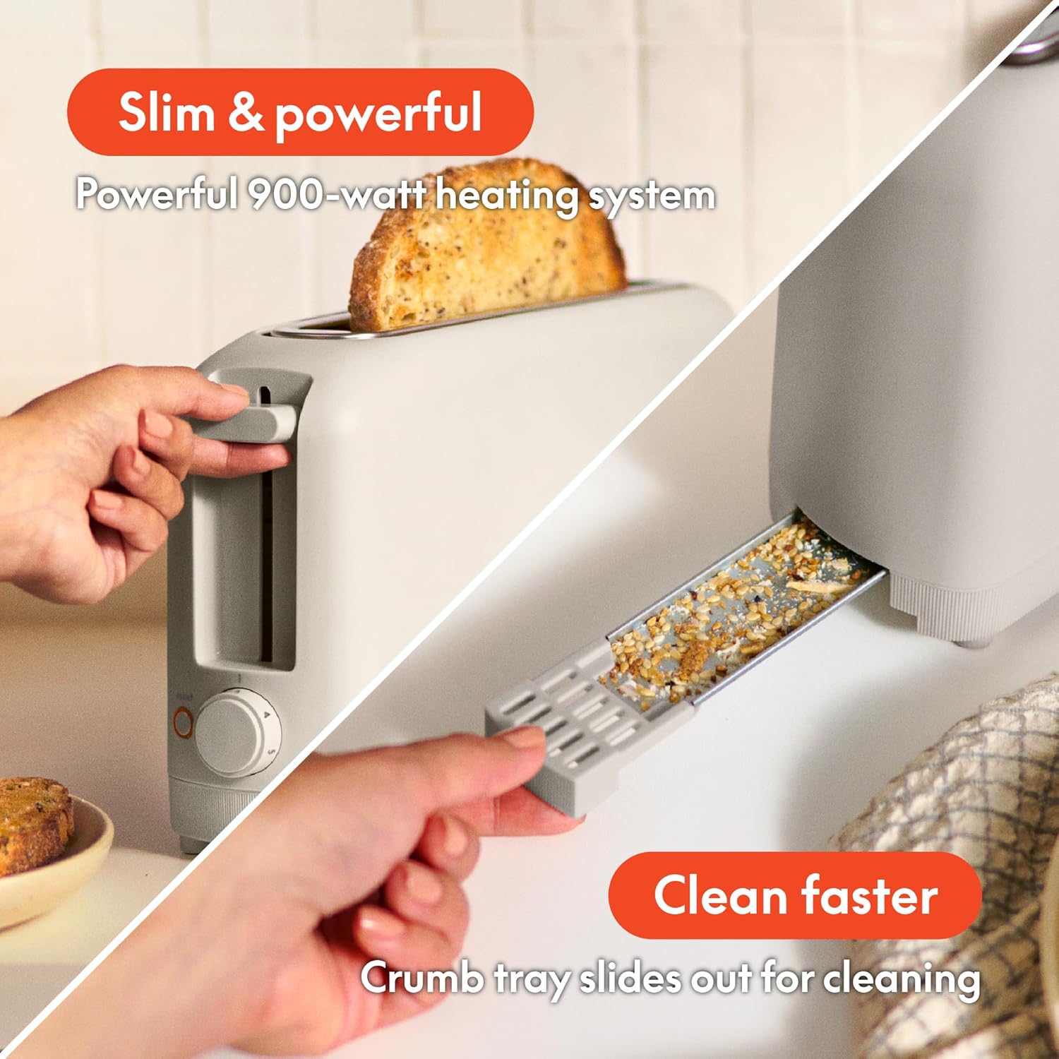 bella 2 Slice Slim Toaster, Fits-anywhere‰ã¢ Kitchenware, 6 Setting Shade Control with Reheat & Cancel Buttons, Fits sourdough, 10‰۝ Long Slot, Anti Jam & Auto Shutoff, 900 Watt, Oatmilk