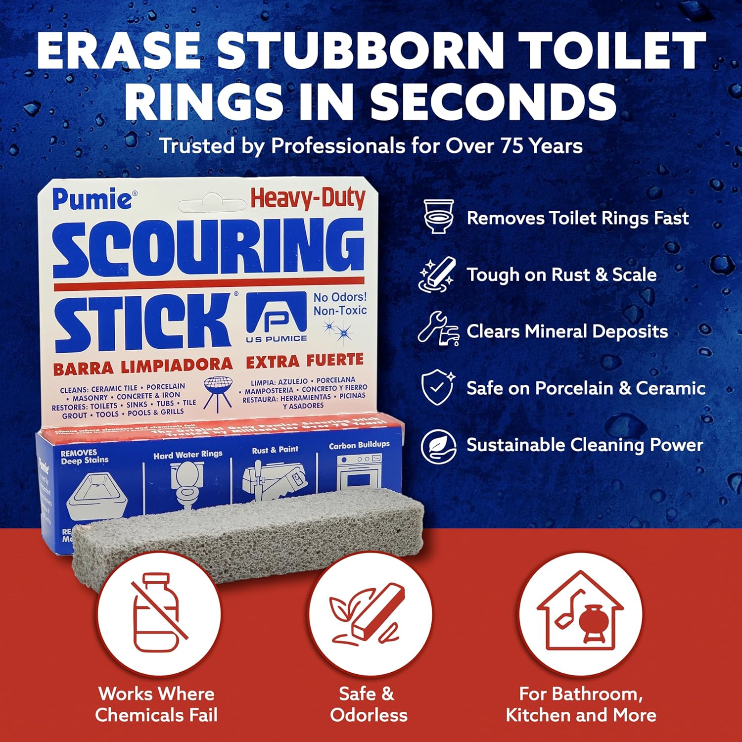 PUMIE Scouring Stick 2 Pack, Toilet Bowl Ring Remover, Heavy Duty Extra