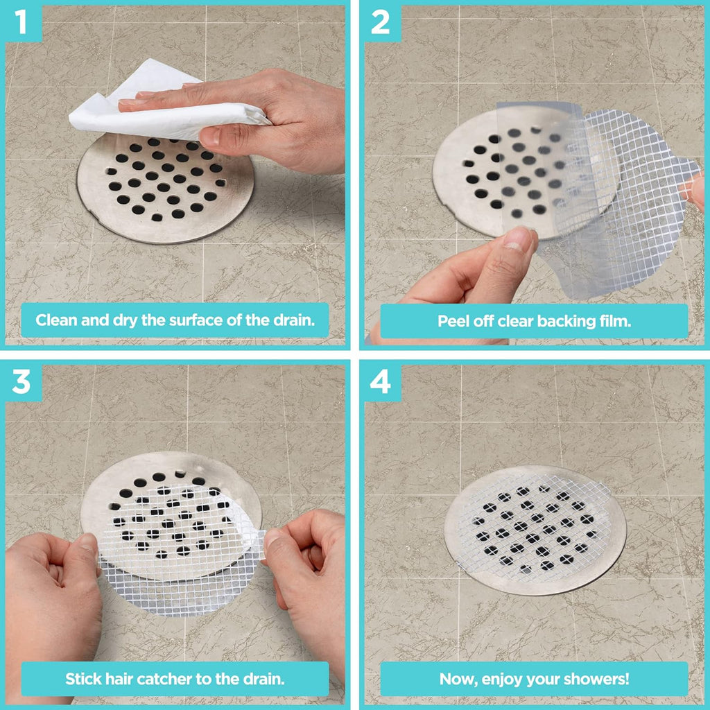 25 Pack Disposable Shower Drain Hair Catcher Mesh Stickers - Peel & Stick