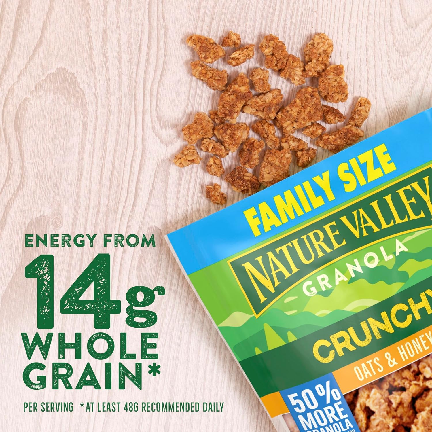 Nature Valley Crunchy Granola, Oats and Honey, Resealable Snack Pouch, Family