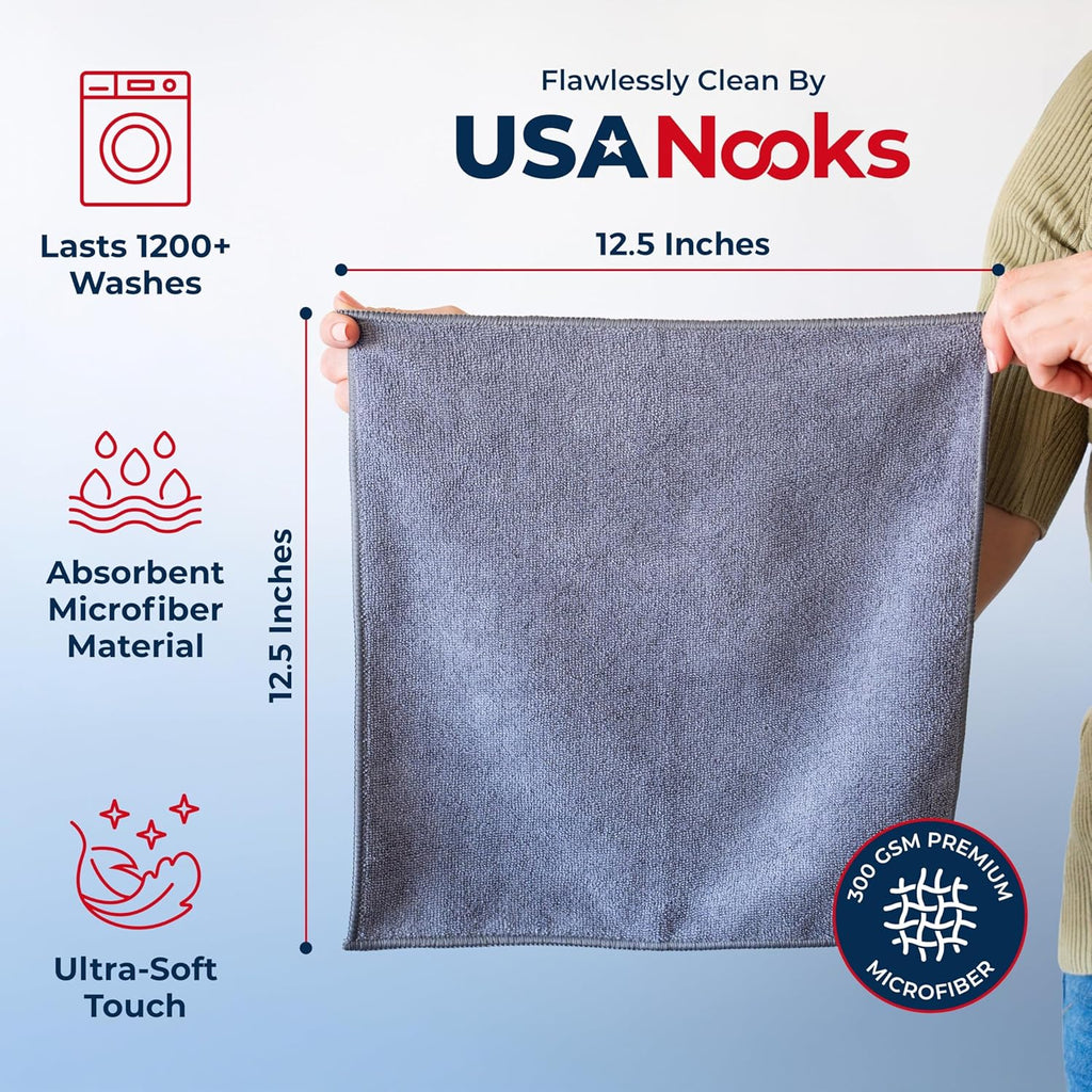 USANOOKS Microfiber Cleaning Cloth Grey - 12 Pcs (12.5"x12.5") - High