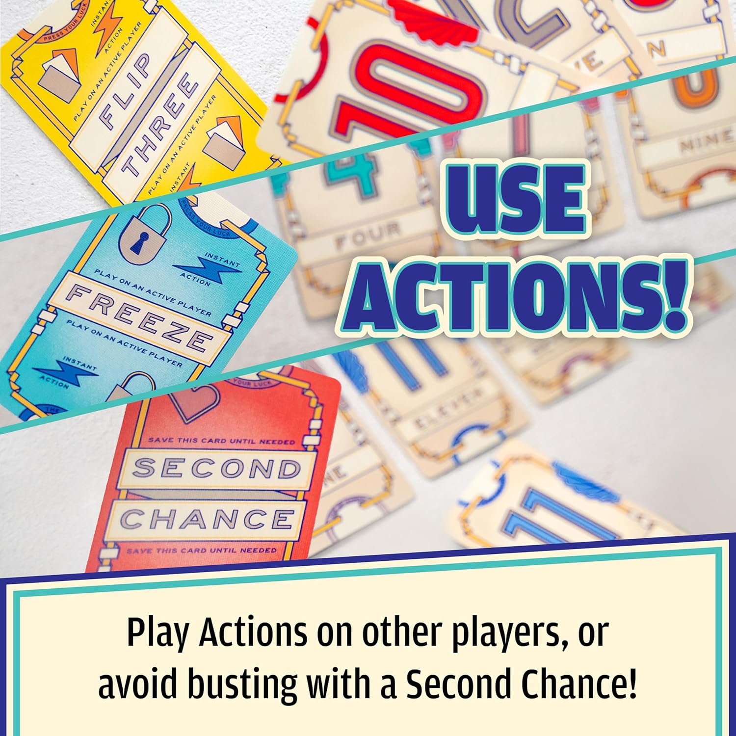 USAOPOLY Flip 7, The Ultimate Blend of Press Your Luck & Strategy, Fast-Paced