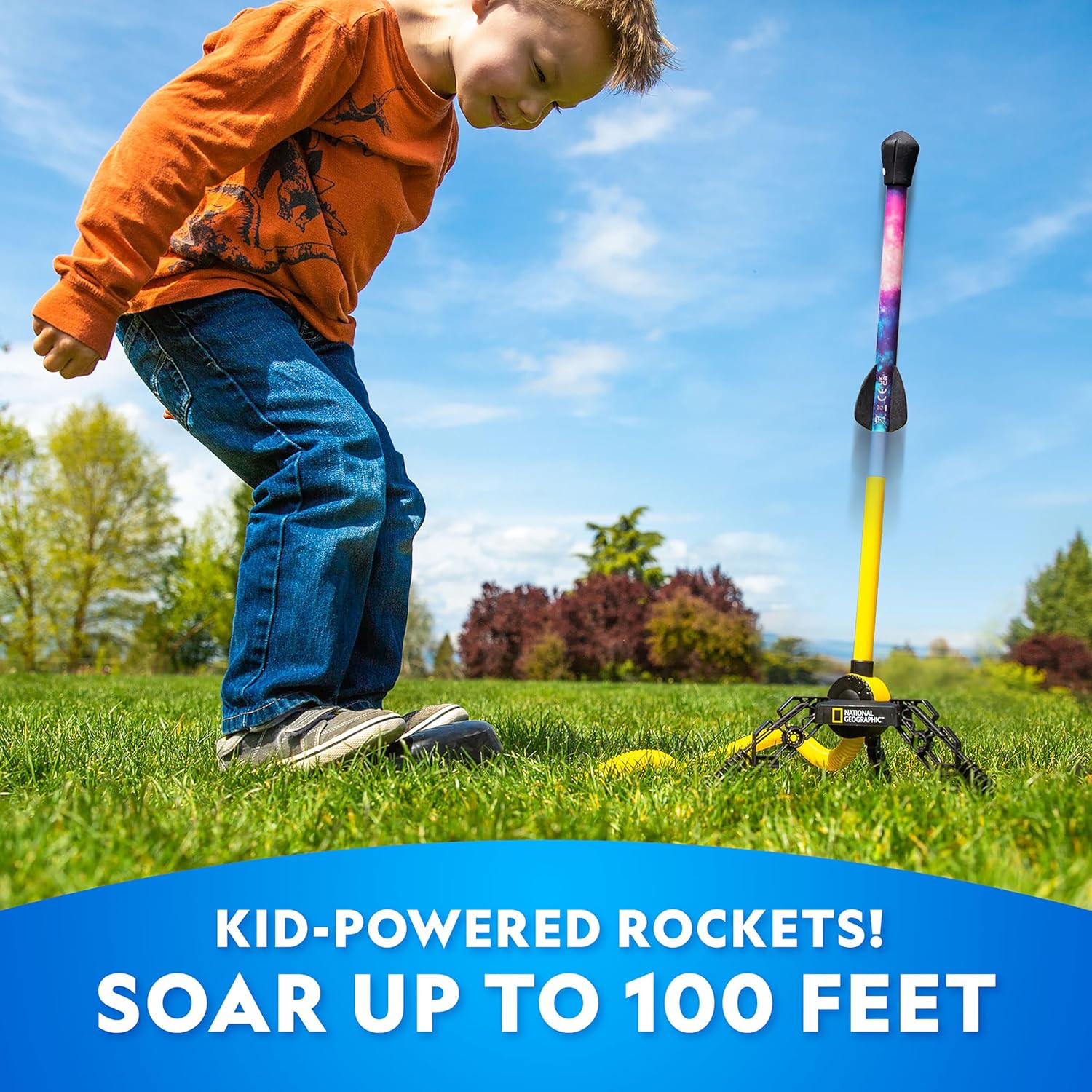 NATIONAL GEOGRAPHIC Air Rocket Toy ‰ÛÒ Ultimate LED Rocket Launcher for Kids, Jump and Launch The Light Up, Air Powered, Foam Tipped Rockets up to 100 Feet