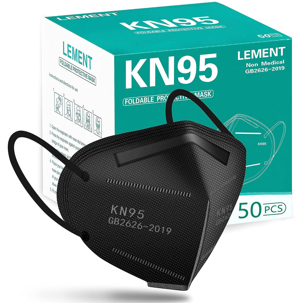 LEMENT 50pcs KN95 Face Mask Black 5 Layer Cup Dust Safety Masks Filter Efficiency‰ä´95% Breathable Elastic Ear Loops Black Masks