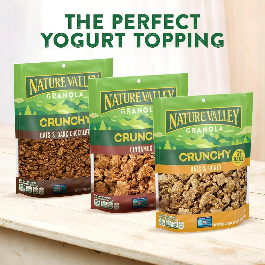 Nature Valley Crunchy Granola, Oats and Honey, Resealable Snack Pouch, Family
