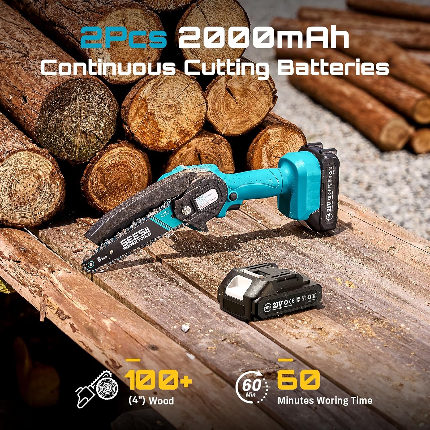 Seesii Mini Chainsaw, 6-inch Mini Chainsaw Cordless, Handheld Electric Power