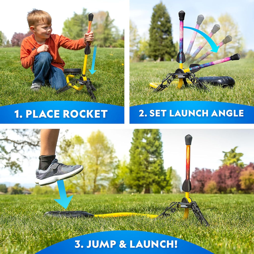NATIONAL GEOGRAPHIC Air Rocket Toy ‰ÛÒ Ultimate LED Rocket Launcher for Kids, Jump and Launch The Light Up, Air Powered, Foam Tipped Rockets up to 100 Feet