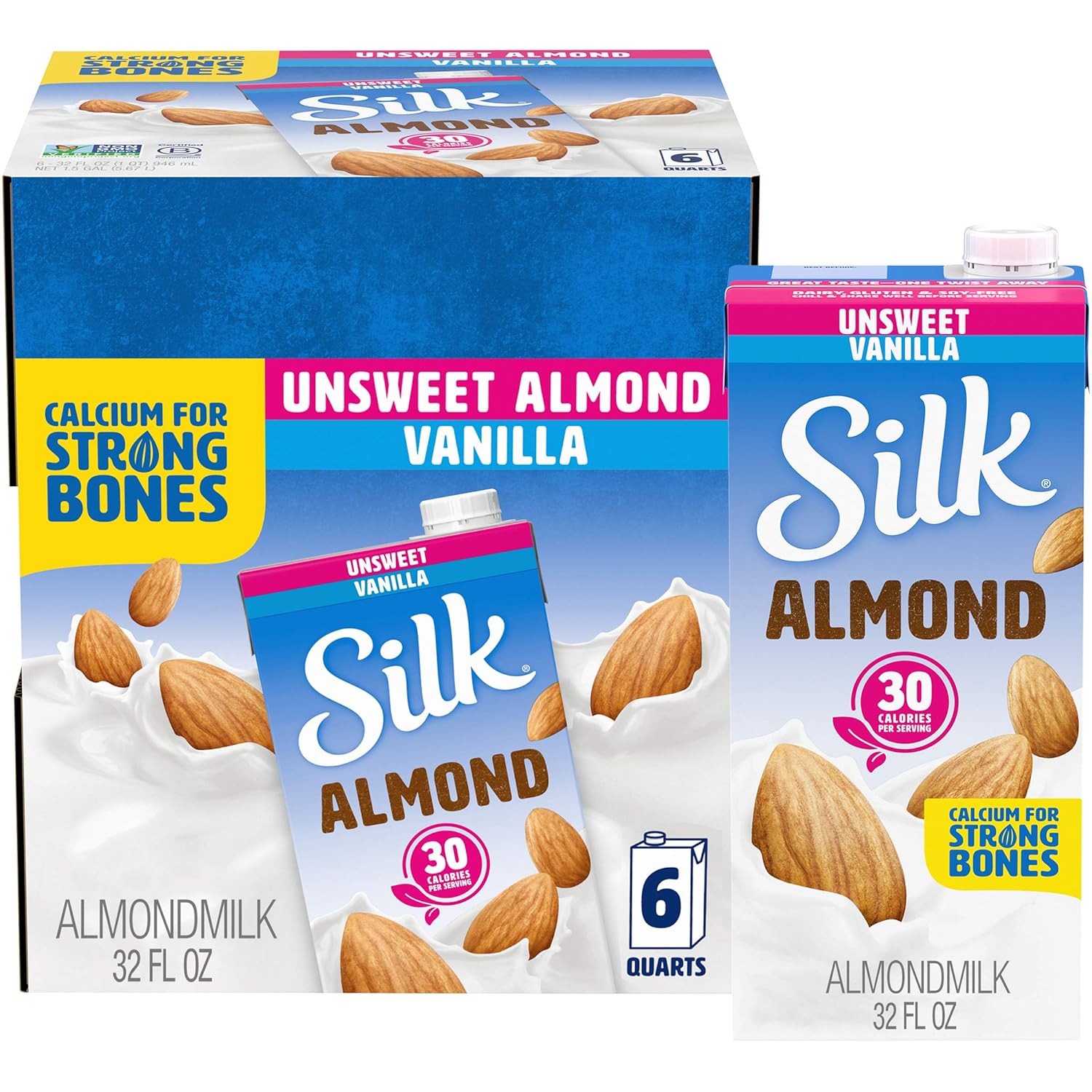 Silk Shelf-Stable Almond Milk, Unsweetened Vanilla, Dairy-Free, Vegan